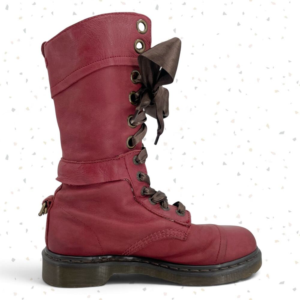 Dr. Martens Triumph Boots Red Oxblood Leather Pirate Fold Down Floral Boots US 9 - Picture 3 of 16